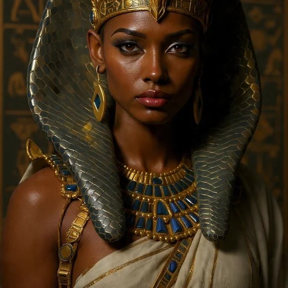 Egyptian Queen Costume with Gold and Blue Accents In A Glass Front Frame 8x10 - Picture 2 of 2